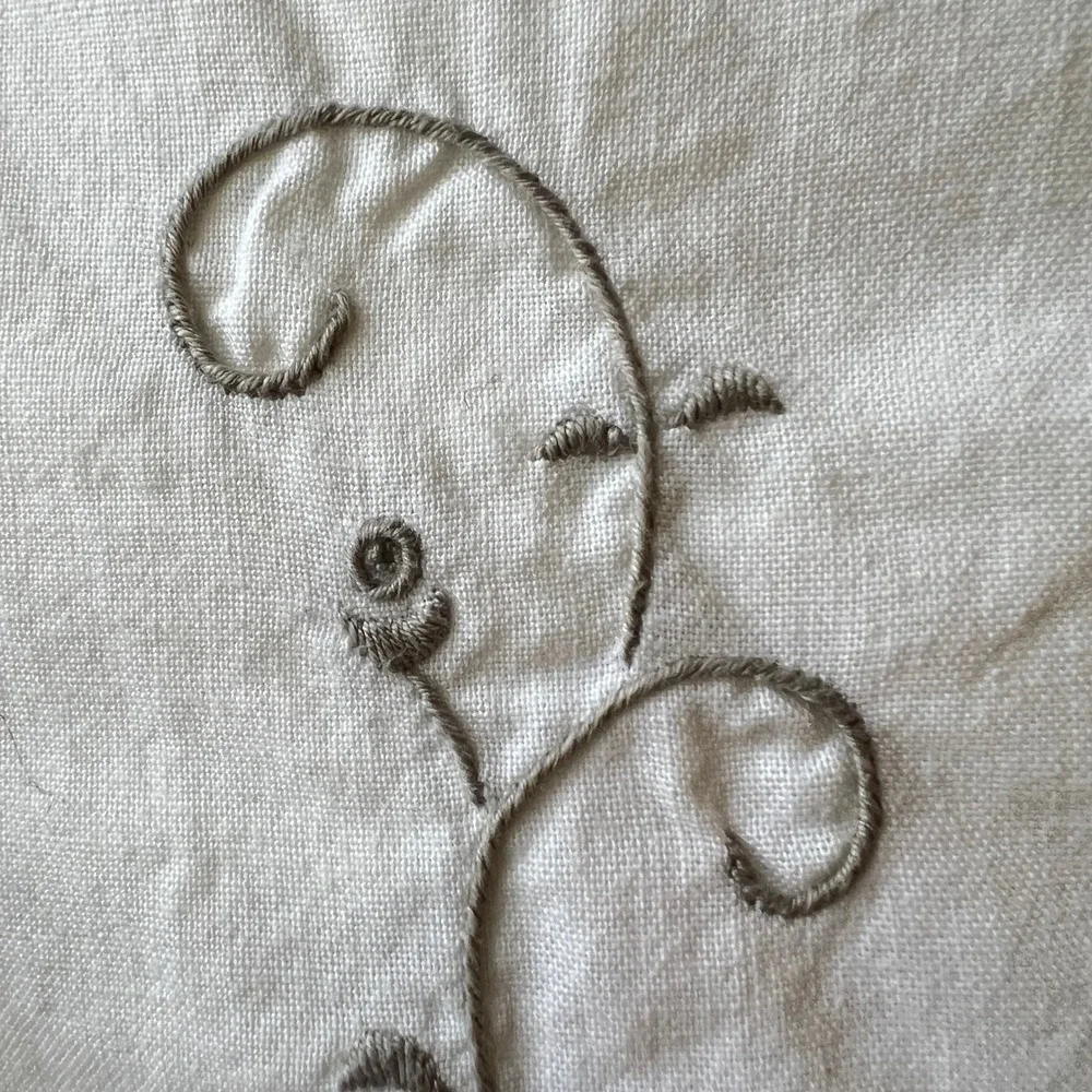 Vintage Antique Hand Embroidered White Linen Tablecloth Scalloped Cutwork Floral
